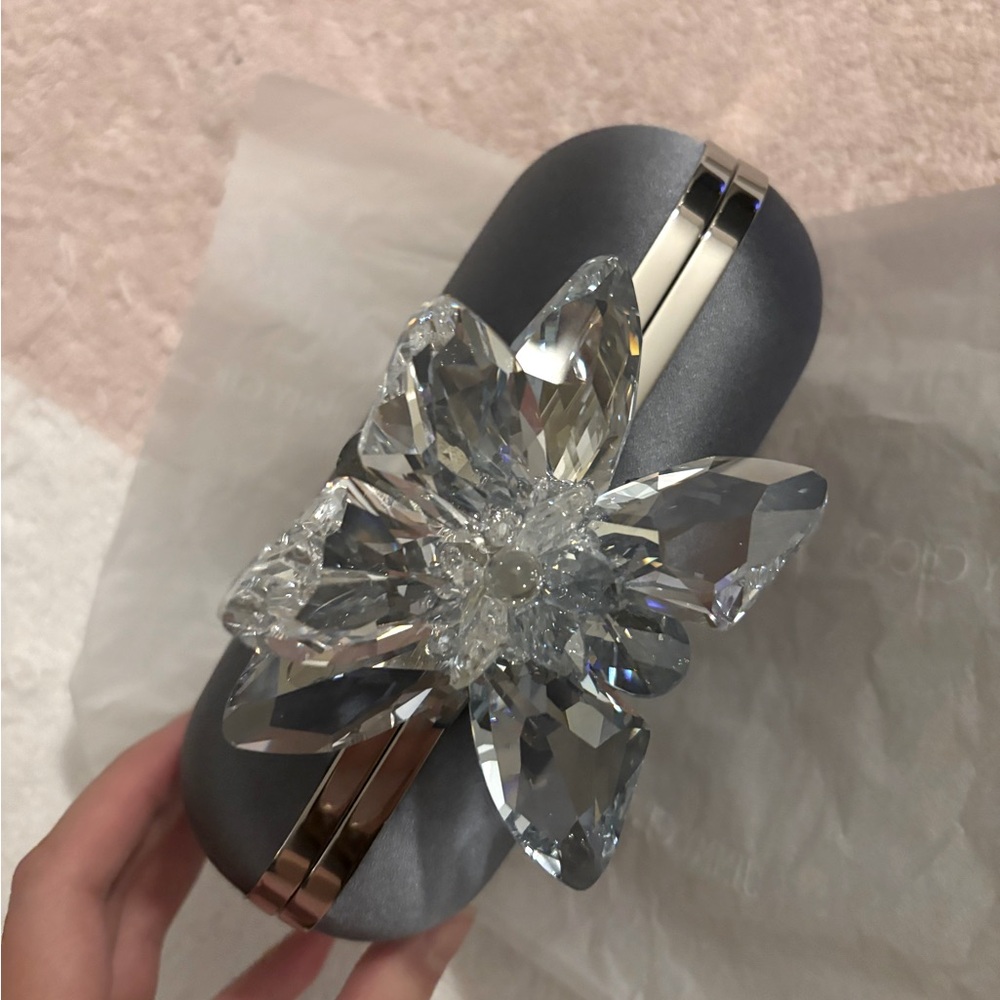 Jimmy Choi crystal satin grey blue satin clutch bag